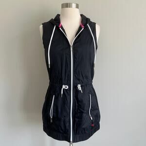 Tommy Hilfiger Sport Sleeveless Windbreaker Jacket Hooded Zip Up Black XS